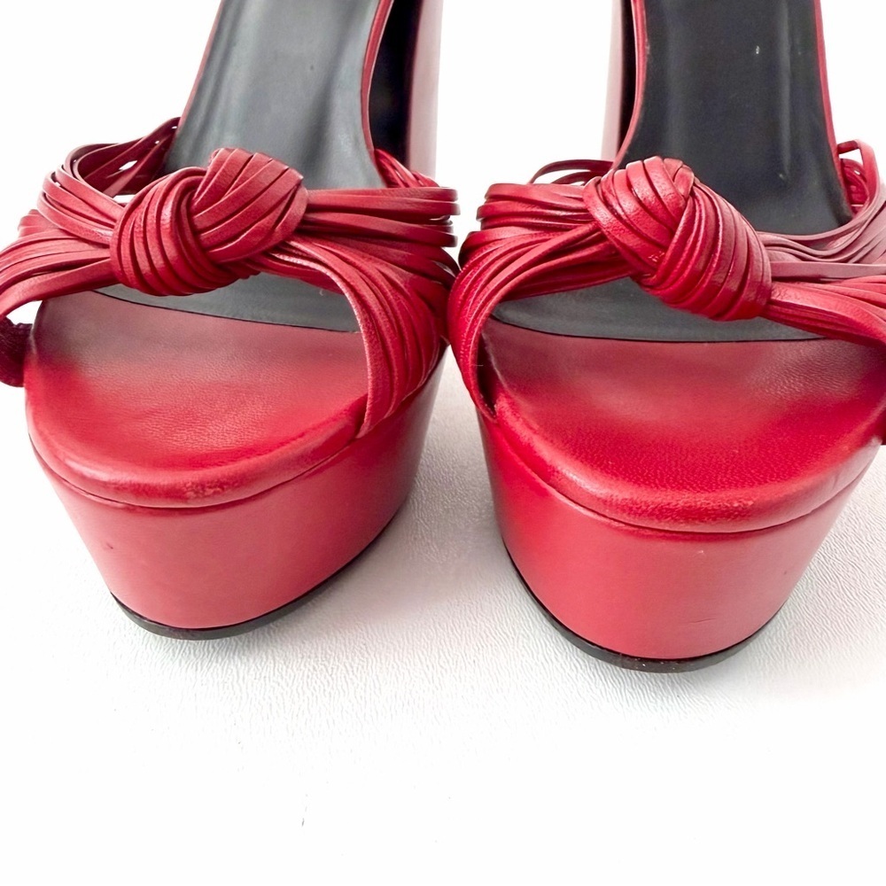 GUCCI | Red Leather Allie Knot Platform High Heels Sandals 39.5 - Picture 6 of 16